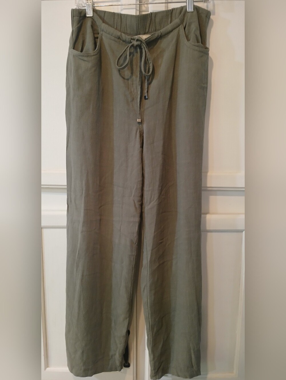 Jules & Leopold Olive Green Wide Leg, Draw String Waist Linen Blend Casual Pants